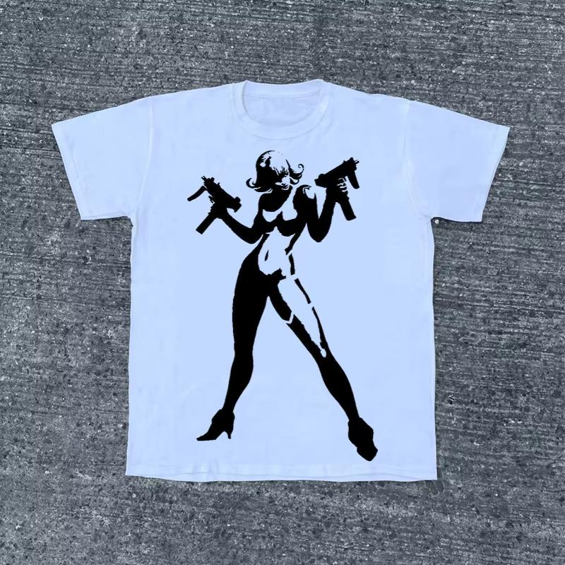 

Европейский и американский стиль 202590-е Ретро Топ Футболка с принтом Spicy Girl Каваи Эмо Девушка Бэби K-pop Харадзюку Y2K Стрит 4XL