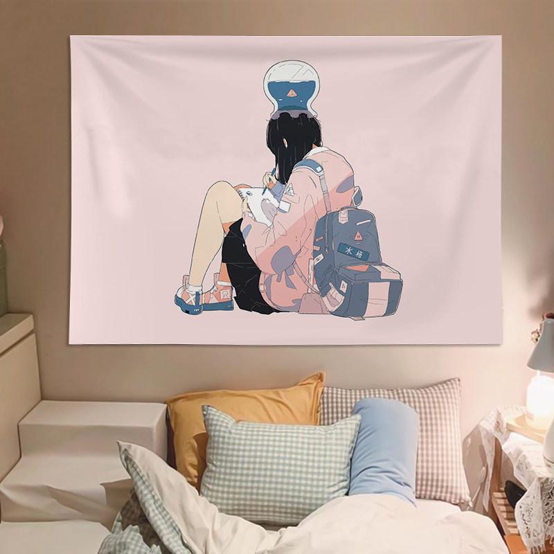 

Japanese Style Cute Girl Illustration Tapestry Decorative Wall Art for Bedroom Dormitory Headboard Creative Living Room Decor 74x94cm(29x37in)