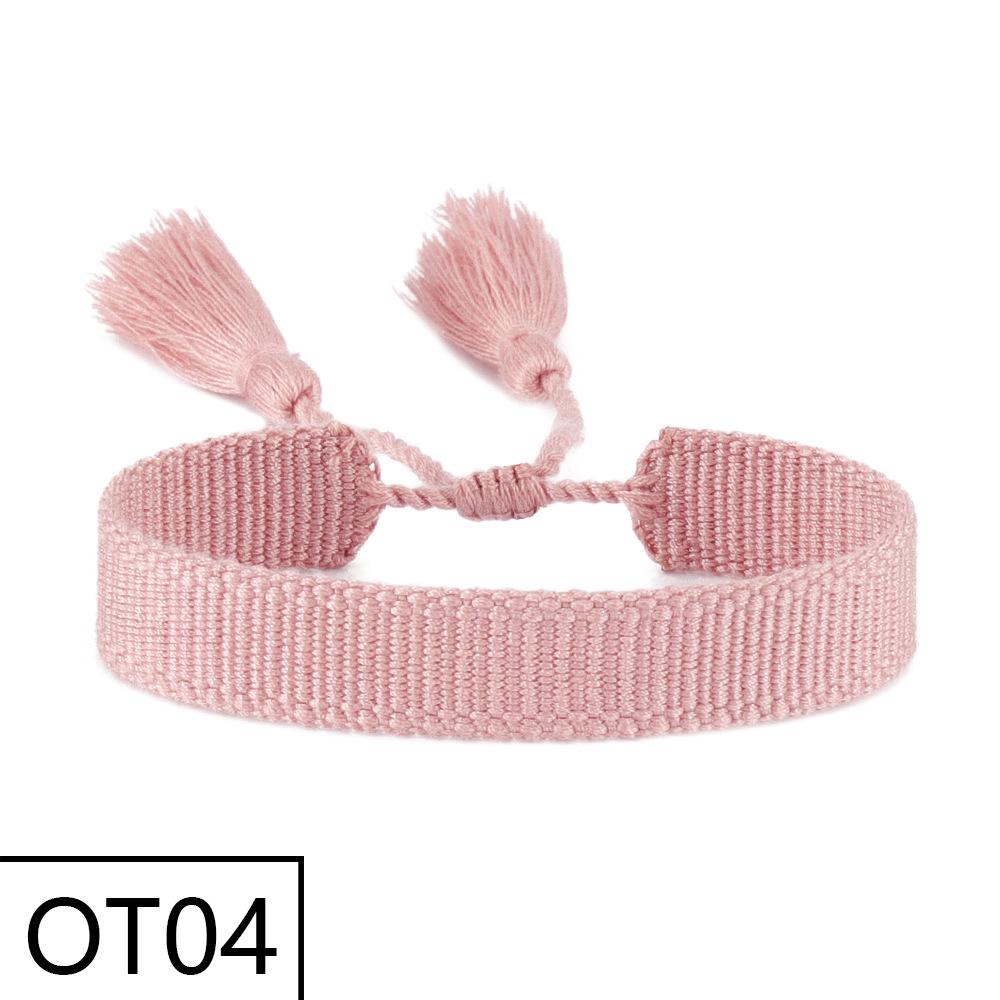 European & American Style Woven Bracelet - Solid Color, 1.3cm, Handmade Tassel, Fashionable Polyester Hand Rope for Women