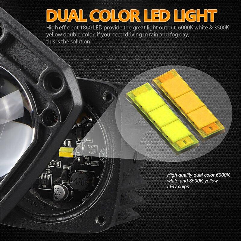 3 Inch 8D Led Lens Work Light 40W Dual Color 3Inch Fog Lamp Driving Beam Square Round For Off Road 4Wd Truck Suv Atv Motorcycle