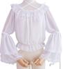 Damska Lenistwa Lolita Bluzka z Długim Rękawem z Królewskimi Białymi Falbankami, Rękawy,