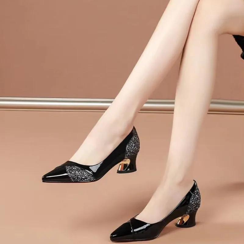 

Fashion Ladies Pumps Chunky Heels Office Women s Shoes Block Heel Pointed Toe with Medium 39 Genuine Mark Wholesale Luxury Brand Popular 40