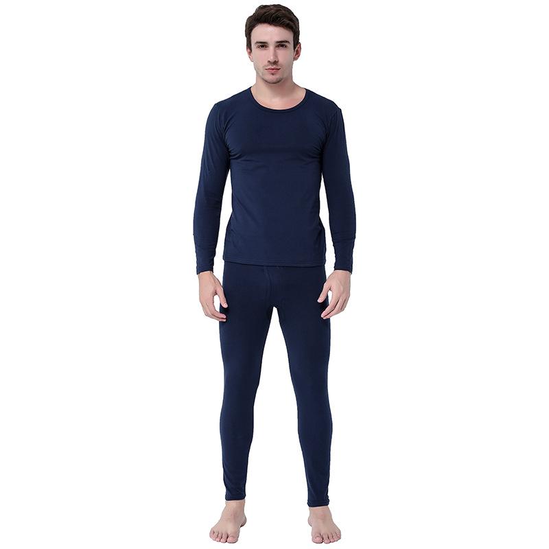 Men's Slim Fit Cotton Flannel Base Layer Set - Youth Round Neck Thin Autumn Underwear