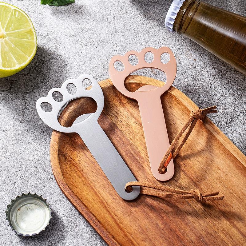 Portable Beer Bottle Opener Stainless Steel Acacia Wood Beer Bottle Opener Creative Cat Claw Vertical Cute Cap Opener 1pcs