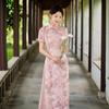 Modern Short Sleeve Long Cheongsam Dress In Literary Chinese Style