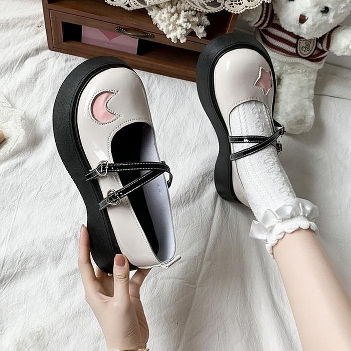 

Туфли в стиле Лолиты в японском стиле, женские туфли Kawaii Stars Moon JK для косплея, женские туфли Mary Jane с круглым носком и толстой подошвой, милые мокасины 4.5
