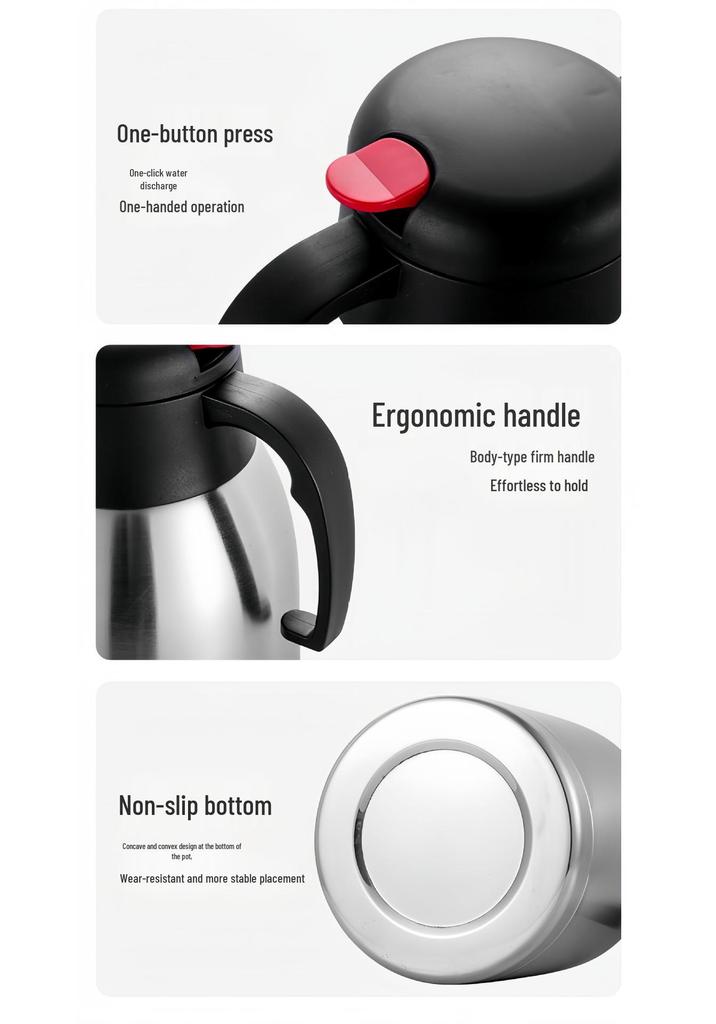European Style 2L Stainless Steel Thermos Flask - Double-layer Vacuum Insulated Coffee Pot, Household Hot Water Bottle with Custom Logo.