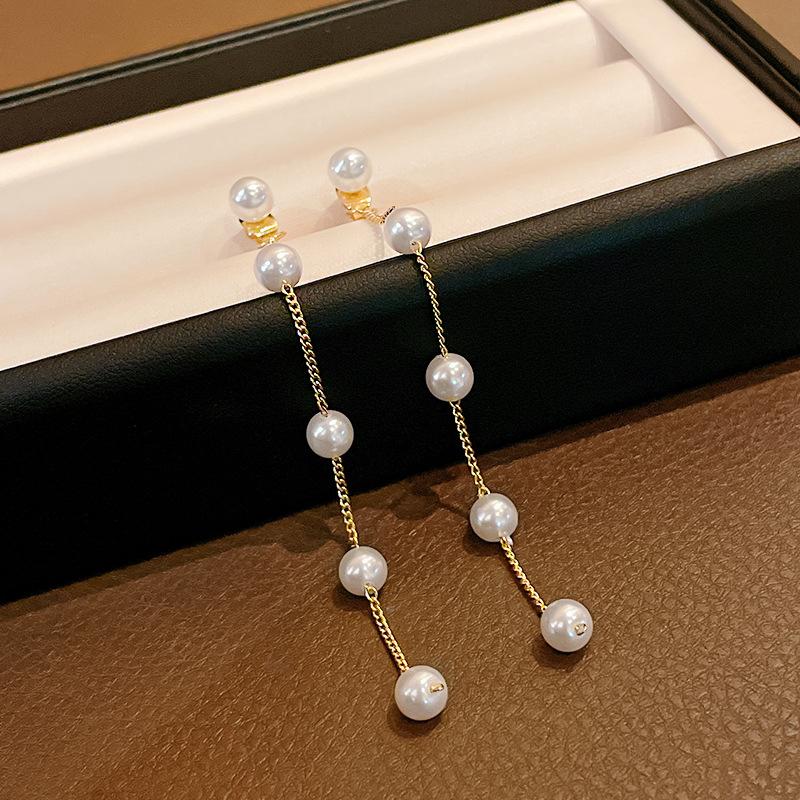 Silver needle pearl tassel two-wear earrings French simple high-end stud earrings retro fashion temperament earrings