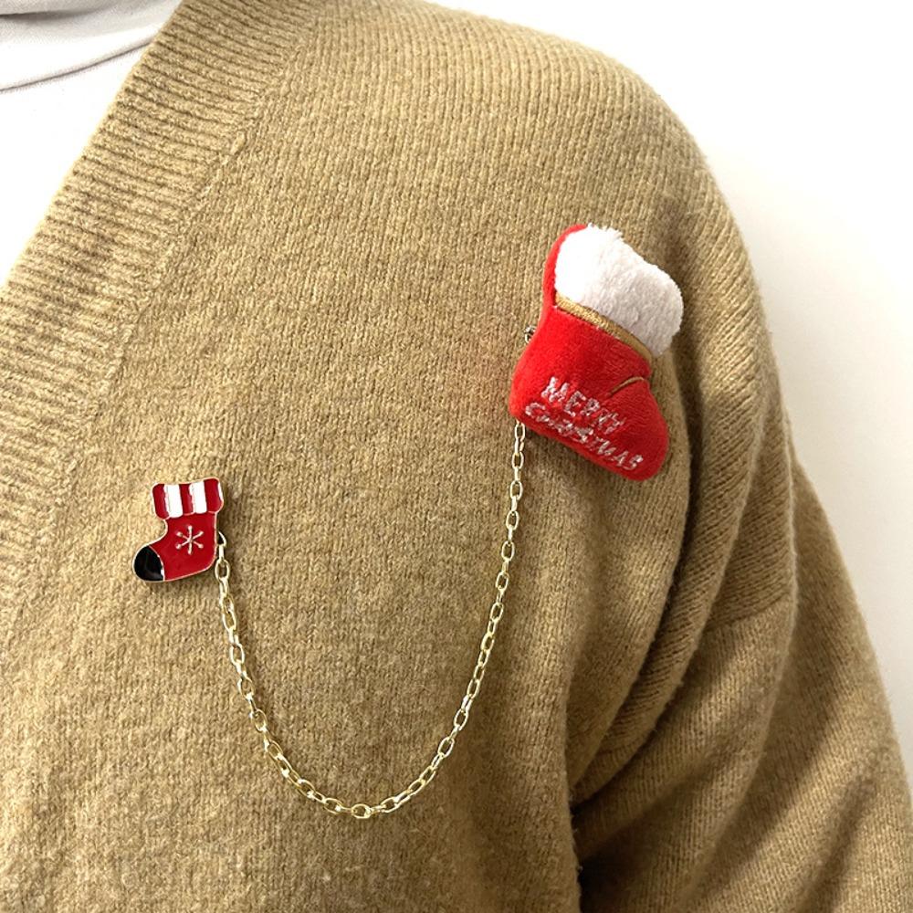 Snowman Elk Plush Chain Brooch Santa Claus Clothes Badge Pins Fashion Christmas Brooch  Xmas Gifts