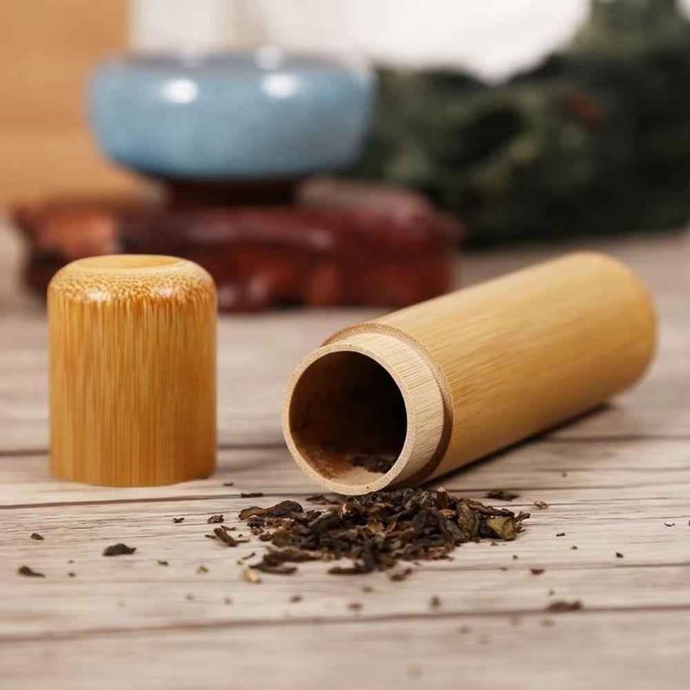 1Pcs Natural Bamboo Bamboo Tea Canister With Lid Round Design Tea Storage Box Primary Color Spice Container Jar