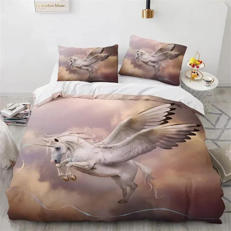 

Carton Unicorn Flying Horse Beding Set Young Boys Young Girls Twin Quen Sized Dimensions Soft Duvet Cover Pilowcase Bed Children Kids Adult People for 120*200cm Single