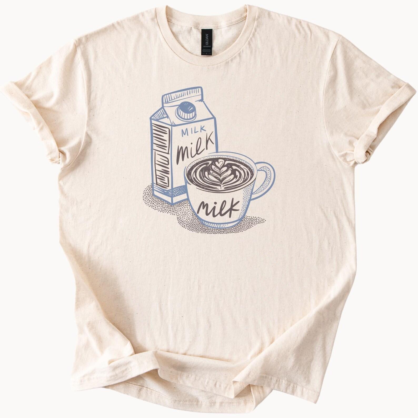 Milk Carton and Coffee Cup Graphic T Shirt Cute Hand Drawn Latte Art Illustration Soft Creamy Cafe Lover Tee Gift for Coffee Enthusiasts 120