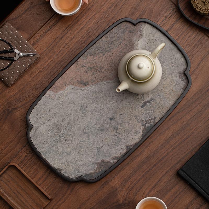 Japanese Style Slate Dry Brewing Tray Zen Tea Plate Pot Stand Storage Container for Home Kung Fu Tea Set Accessories Retro