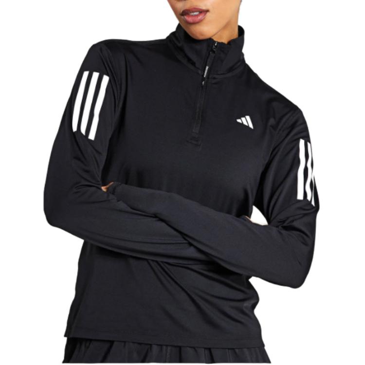 Adidas Own The Run Half-Zip Jacket Color Block Long Sleeve Retro Sports Stand Collar Jacket Women Jacket Black IK7440