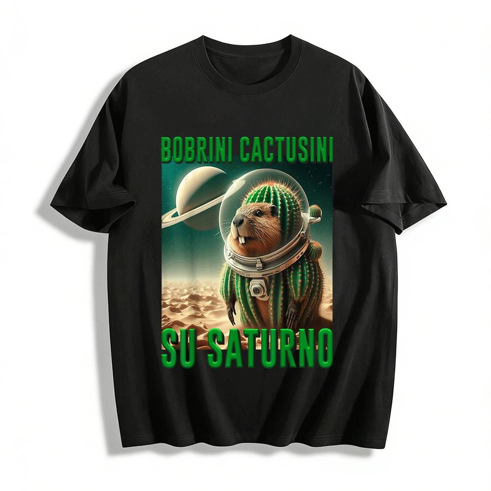 

Space Capybara Cactus Saturn Fun Graphic Print T-Shirt Pure cotton T-shirt XXS