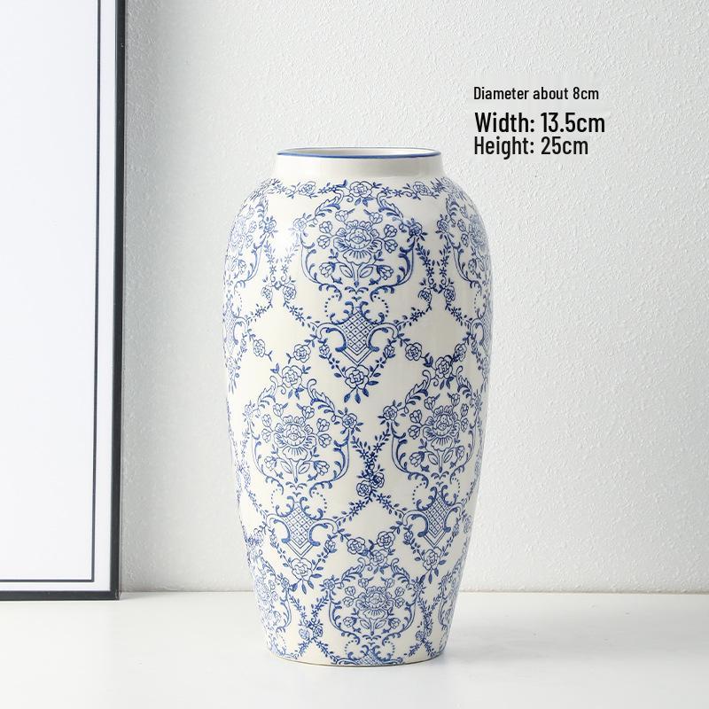 Blue & White Retro Porcelain Vase - Luxury Ceramic Home Decor