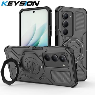 KEYSION Shockproof Magnetic Case for Redmi 15 5G 169.5 171mm Upright Live Metal Ring Stand Phone Cover for Xiaomi Redmi 15 171mm