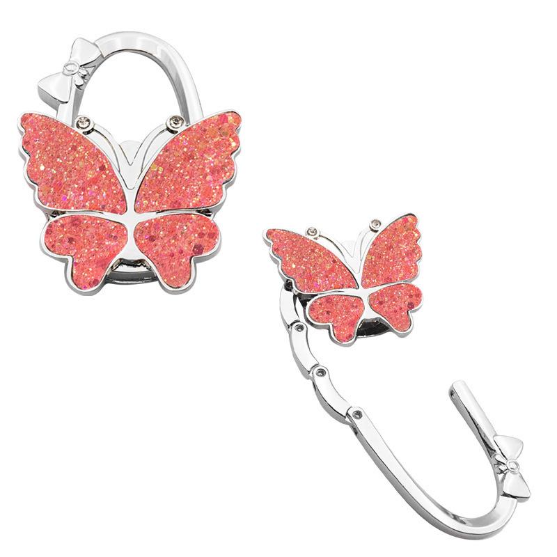 Foldable Sturdy Butterfly Purse Hook Colorful Glitter Metal Frame Table Bag Holder for Cafe Bar Outdoor Use