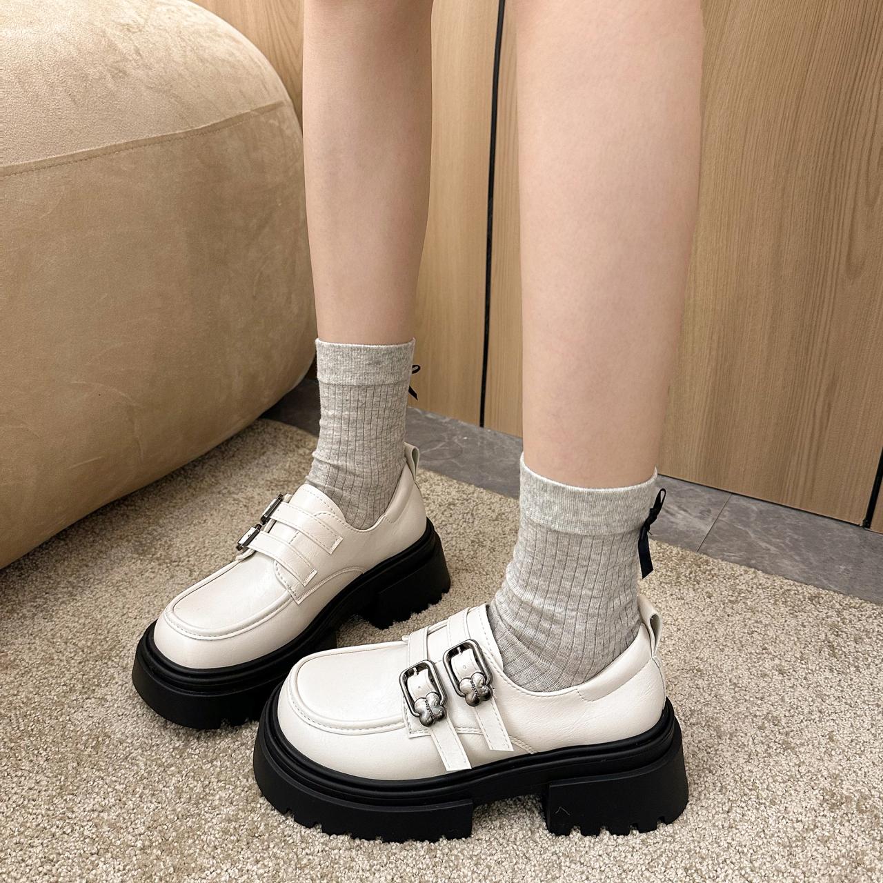 

2026 Autumn Shoes for Women Platform Casual Woman Pumps British Style Oxfords Round Toe Female Footwear Preppy New Retro 35 бежевый