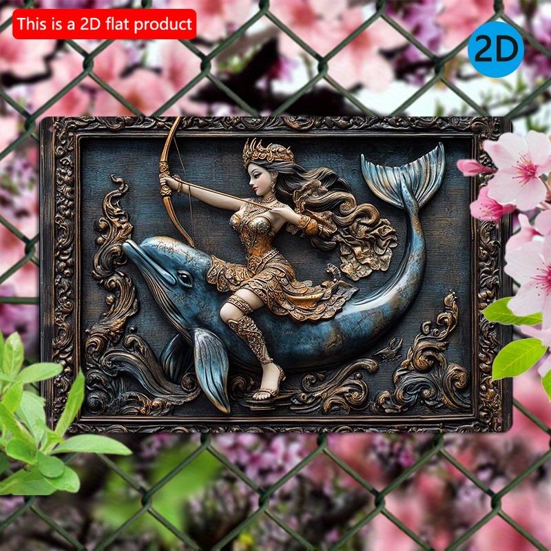 

2d Flat 30*20cm, Vintage Indian Goddess and Dolphin Wooden Wall Art, Wooden Sign for Home, Office Decor, for Home, Kitchen, Garden, Bedroom, Bar. 30*20cm