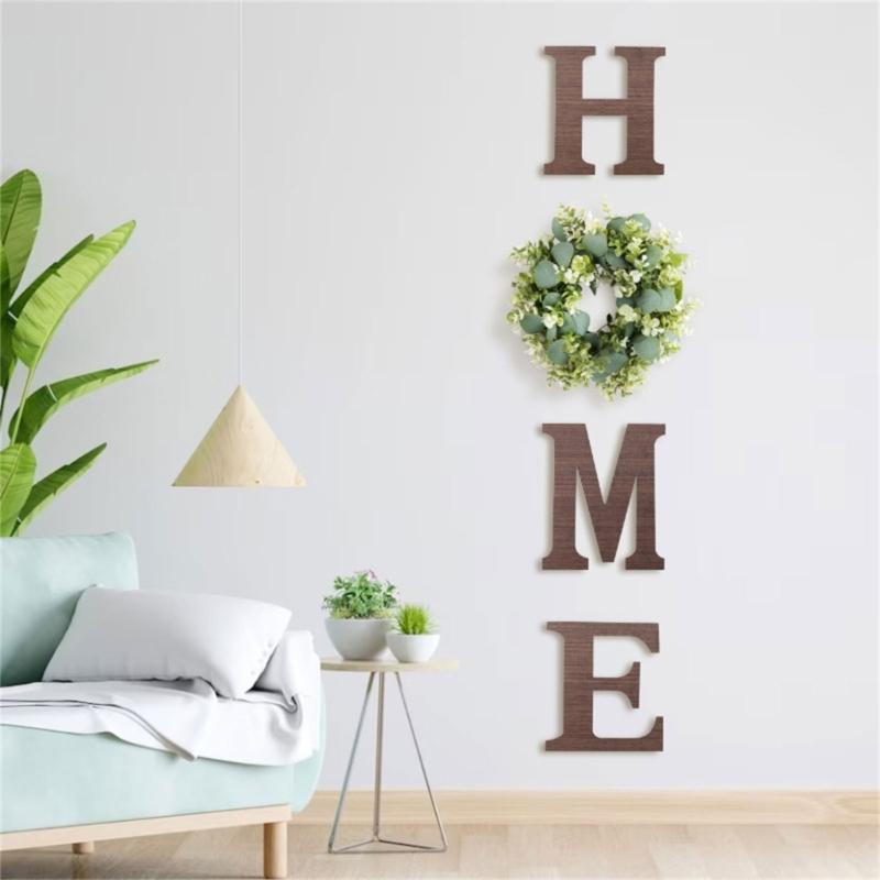 Home Letter with Wreath Farmhouses Decors Wood Decorative Sign for Bedroom Livingrooms Entryways Kitchen Housewarming