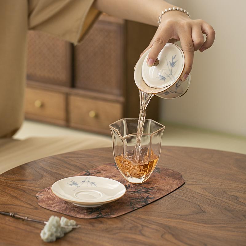 125ml Hand-painted Persimmon Bamboo Cover Bowl Household Anti Scald Gaiwan Handmade Tea Tureen Tea Making Tea Cup Tea Items Orna