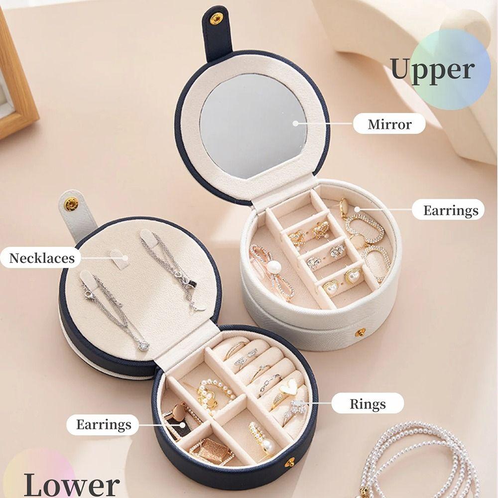 Double Layers Portable Earrings Storage Case Divided PU Leather Jewelry Container Women