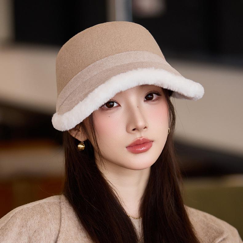 Autumn and Winter Hat Women's Imitation Wool Velvet Thickened Thermal Hat Fashion Bucket Hat Basin Hat