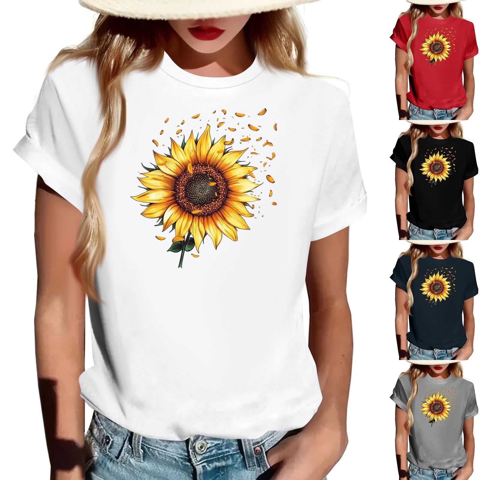 

Women s Fashionable Round Neck Casual Retro Print Short Sleeved T-shirt Top XL