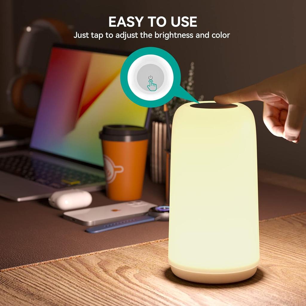 Touch Table Lamp, RGB Mode 3 Way Dimmable LED Lamp for Bedroom, Multi-Color Smart Nightstand Bedside Lamp Nursery Night Light for Living Room Home