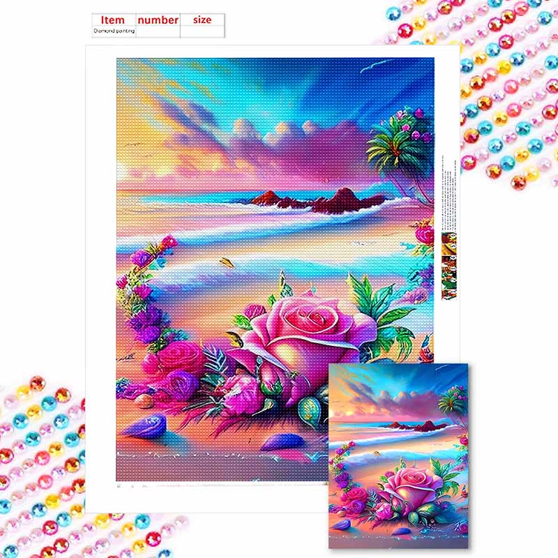 New Arrival 5D DIY Full Circle Diamond Painting "Seaside Flowers" Embroidery Cross Stitch Home Decor Gift