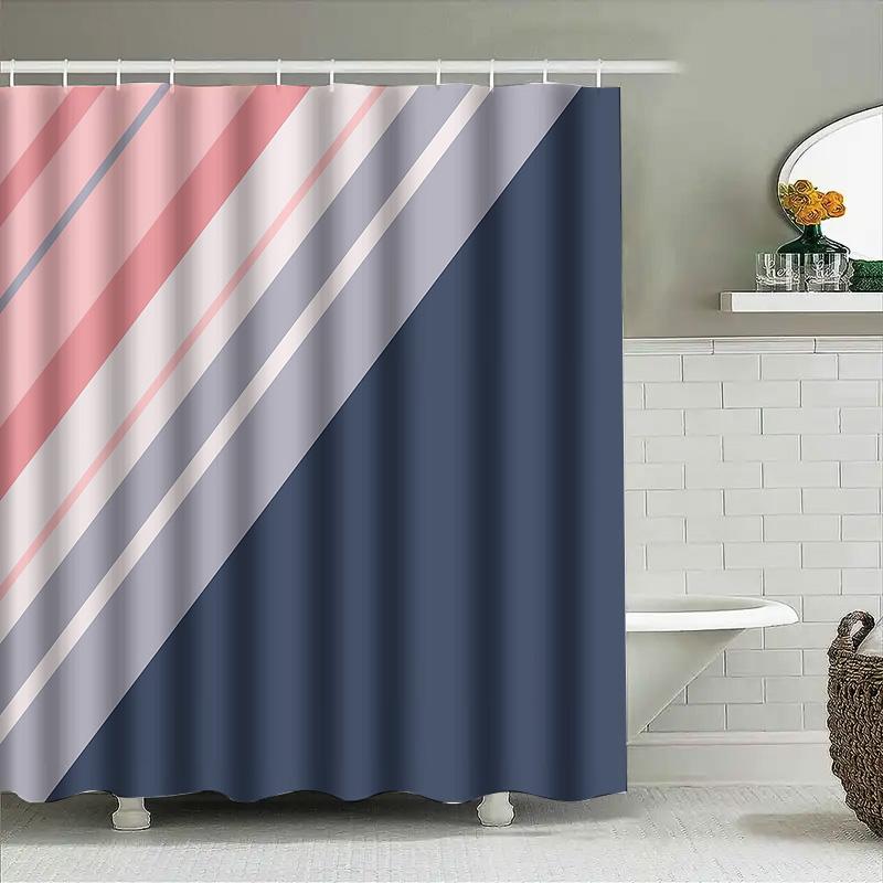 Shower Curtain Set Waterproof Abstract Stripe Pattern Bathroom Decor Modern Farmhouse Coastal Fabric Backdrop