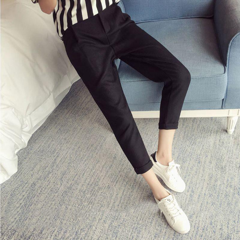 

Женские удобные шаровары с девятью очками, женские шифоновые эластичные однотонные брюки с высокой талией, свободные прямые длинные брюки XL