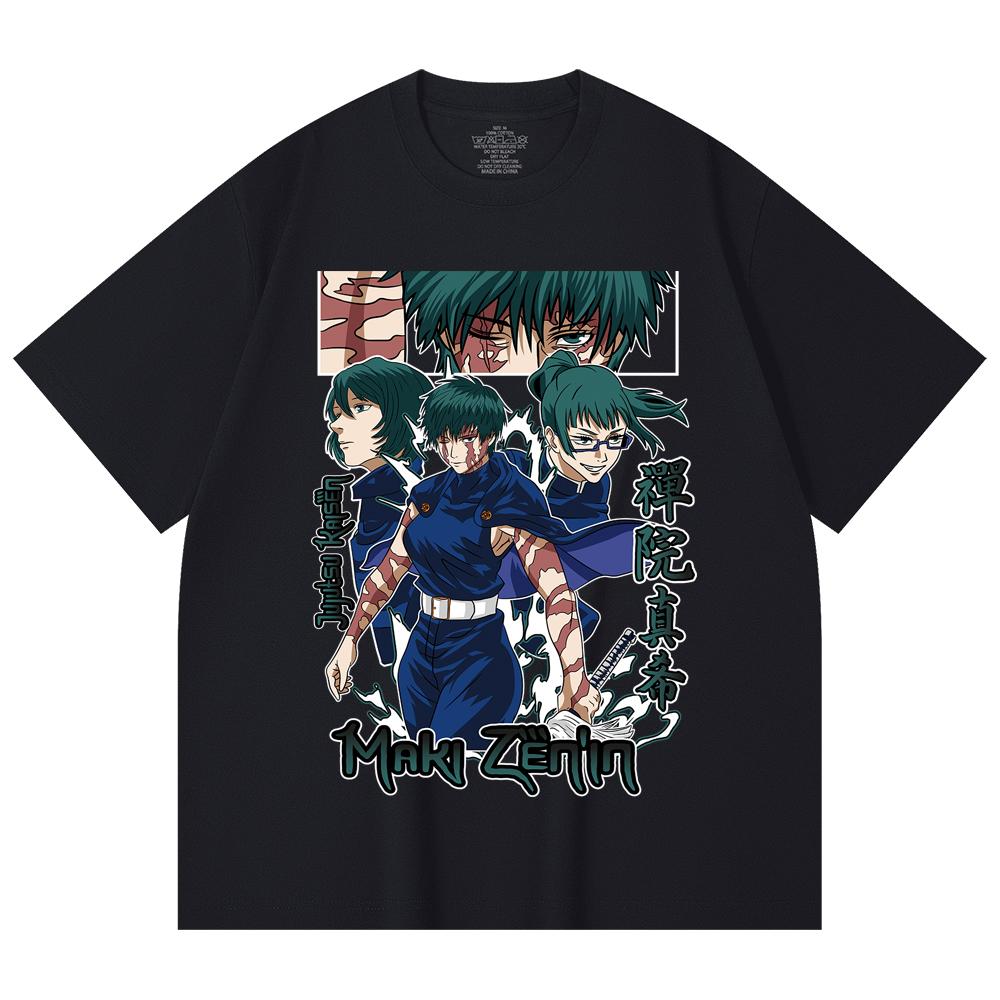 230 Gsm 100% Cotton Jujutsu Kaisen V43 Maki Print Unisex Heavy Cotton T Shirt