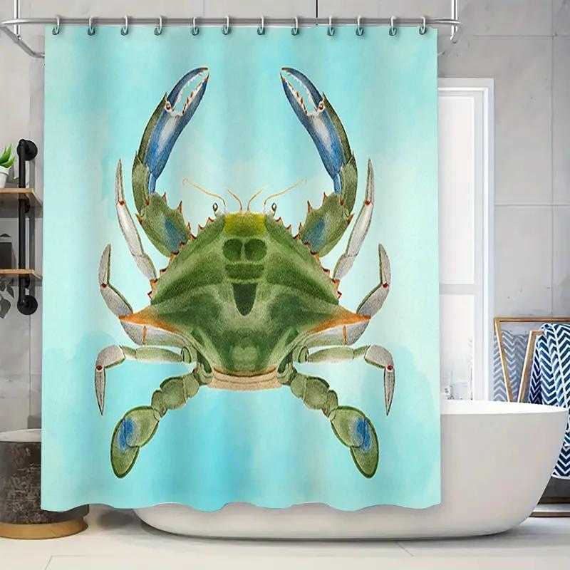 

Crab Print Shower Curtain Waterproof Home Decor Bath Accessories Modern Blue Background Bathtub Liner For Bathroom Decoration Si W60H190(CM)-1 Pcs