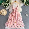 Gentle wind sweet embroidery floral dress women's summer seaside vacation wind V-neck waist thin A-word suspender skirt