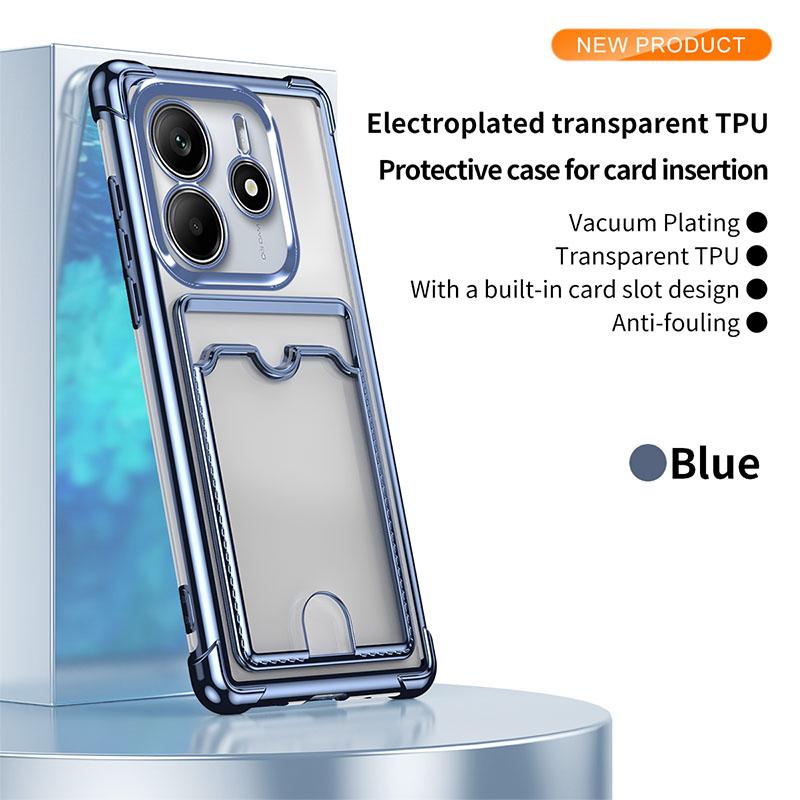 Solid Color Plating Border Wallet Card Slot Soft TPU Phone Case For Xiaomi 14T 11T 13T Pro Redmi Note 13 11 12 14 Pro Back Cover