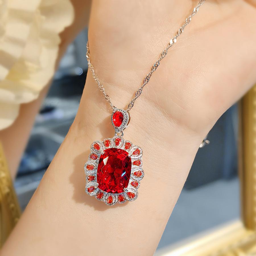 Simulation Royal Blue Treasure Pendant Necklace Pigeon Blood Red Earrings Set Emerald Female Stud Earrings Zircon Ring