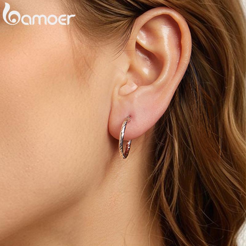 BAMOER 925 Sterling Silver Hoop Earrings for Women Lightwieght Big Hoop Earrings Hypoallergenic Mobius Trendy Hoop Earrings