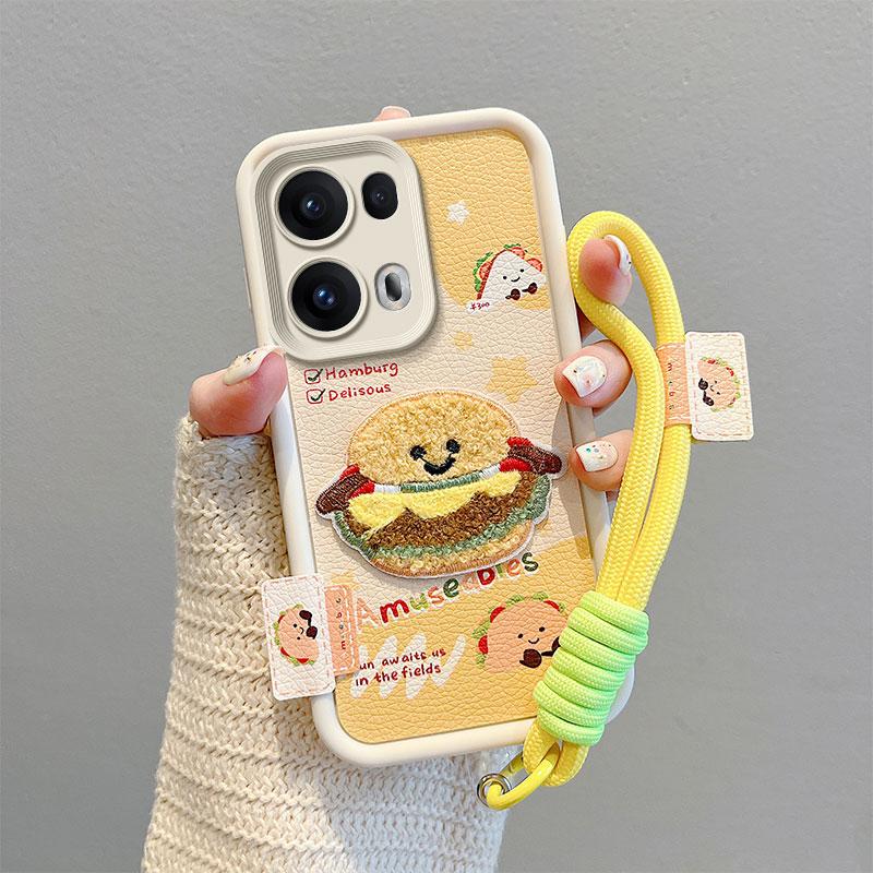 KEYSION Cartoon Cute Plush Embroidery Case for OPPO Reno13 5G with Lanyard Silicone Shockproof Phone Cover for OPPO Reno 13 Pro 5G