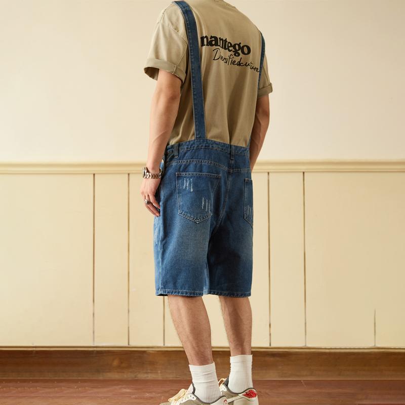 Men's Denim Suspenders Shorts Summer One-Piece Denim Overalls Men's Shorts Five-point Denim Shorts Slim Overalls Denim Shorts