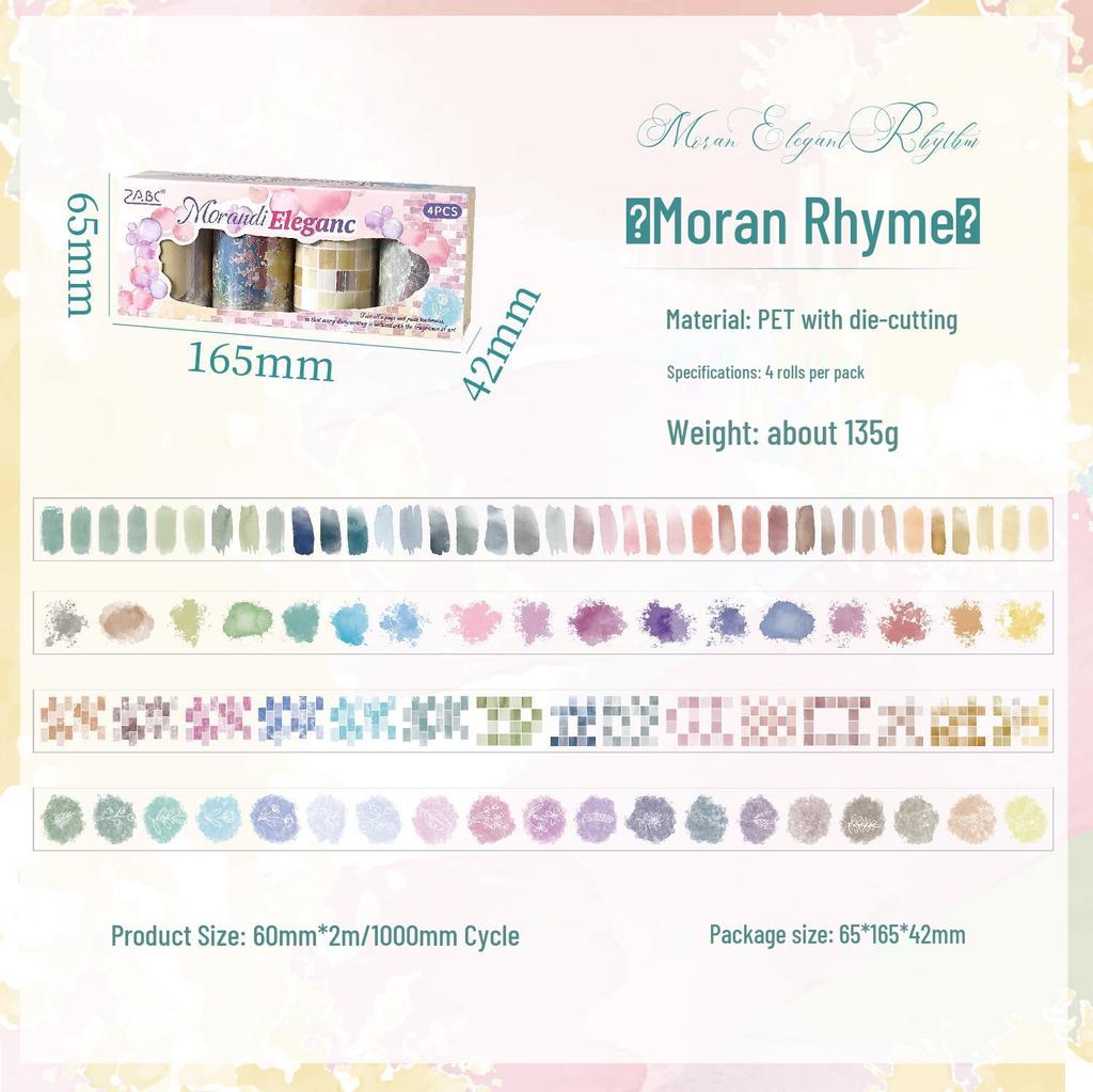 ZABC Colorful Washi Tape Series: 4 Rolls for Journal Decoration & DIY Collage