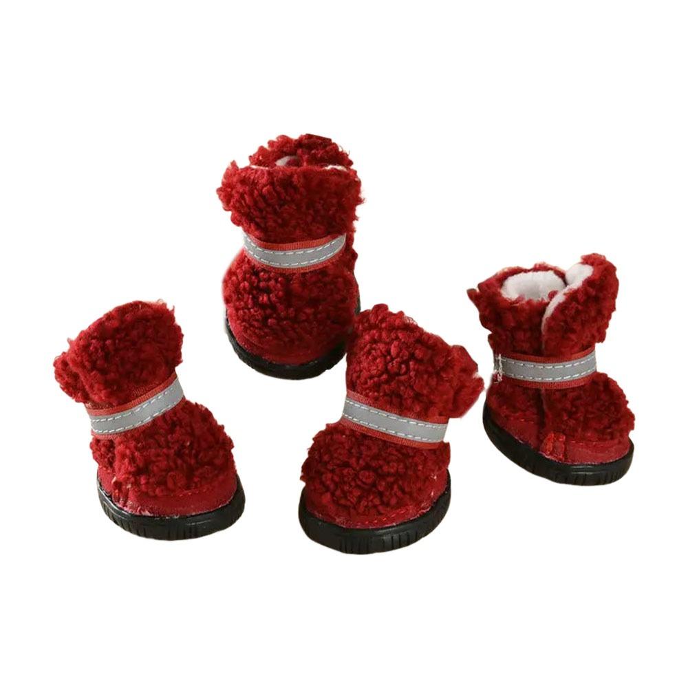 

4Pcs Anti-Slip Pet Shoes Anti-Scratch Warm Shoes Cozy Dog Shoes Small Dog M-Wine red-4
