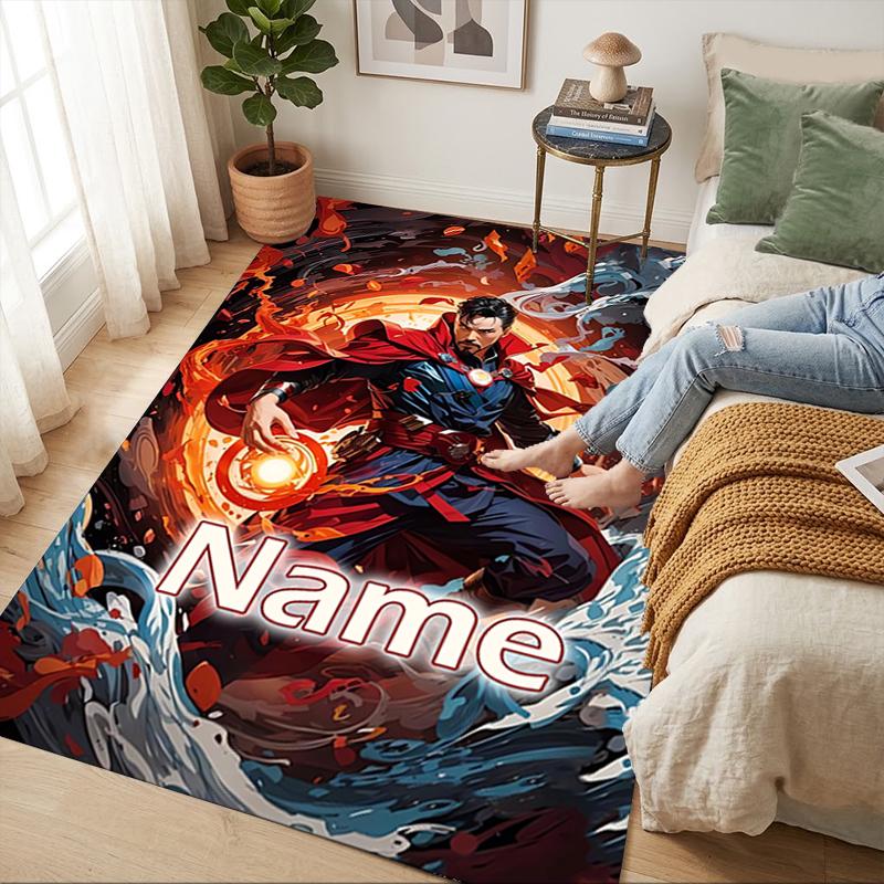 Personalized Name Superhero Power Living Room Non-Slip Area Rug Soft Carpet for Bedroom Playroom Sofa Office Home Decor Doormat