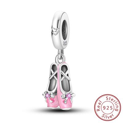 Genuine Copper Pink Bow Ballet Shoe Pendant Piece Decorative Charms Bead Elements Jewellery Suitable For Authentic Bracelet Style Necklace Piece For