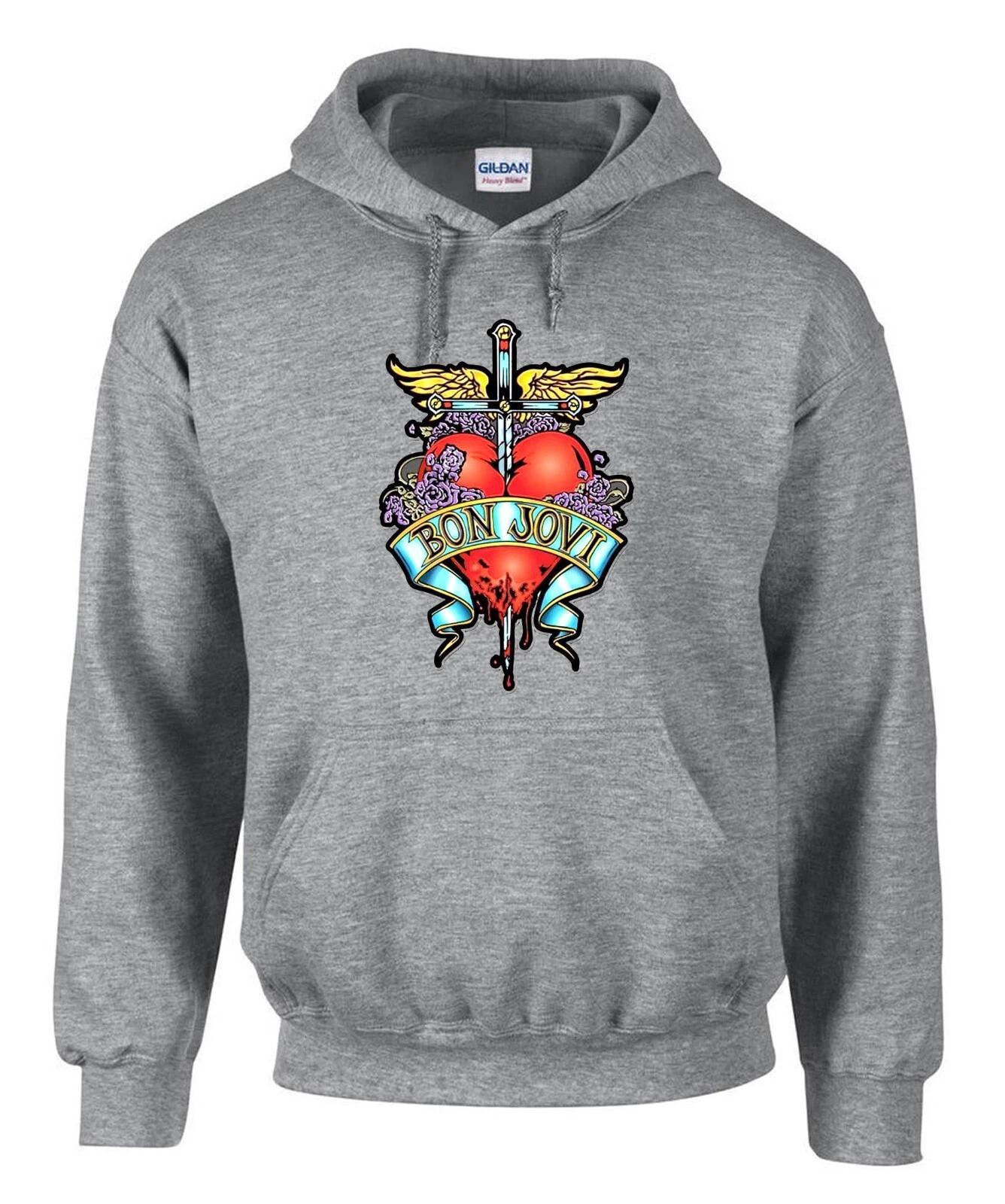 Bon Jovi LOGO Fun Rock Music Graue Hoodies Kapuzenpullover -3364 -Grau XXXXL