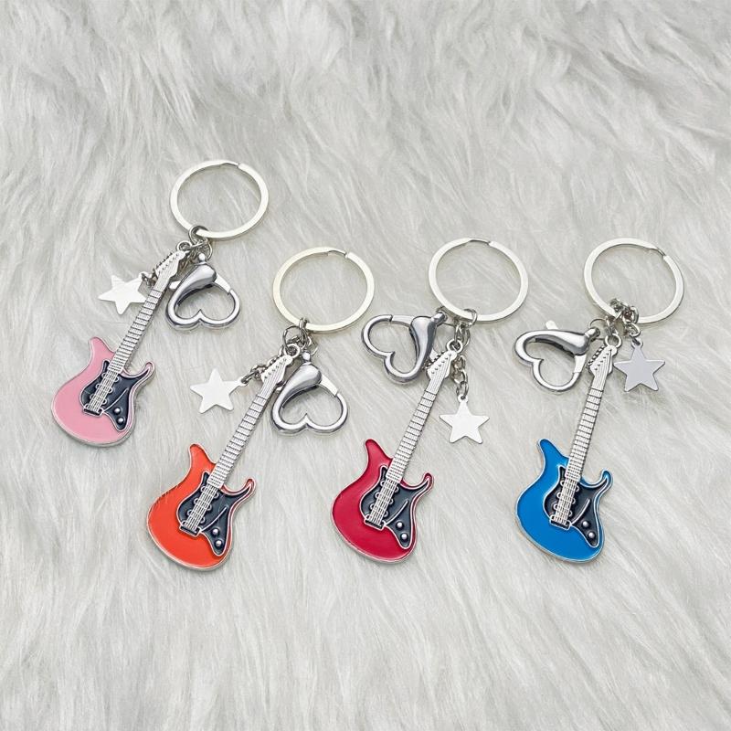 Y2K Guitar Keychain Heart Star Pendant Keyring Accessories Gift for Women Bag