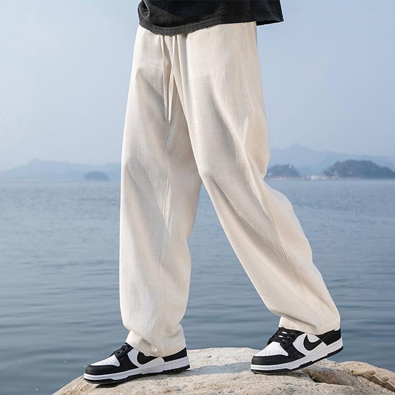 JEEP SPIRIT Men's Lightweight Linen Blend Cooling Straight-Leg Casual Pants