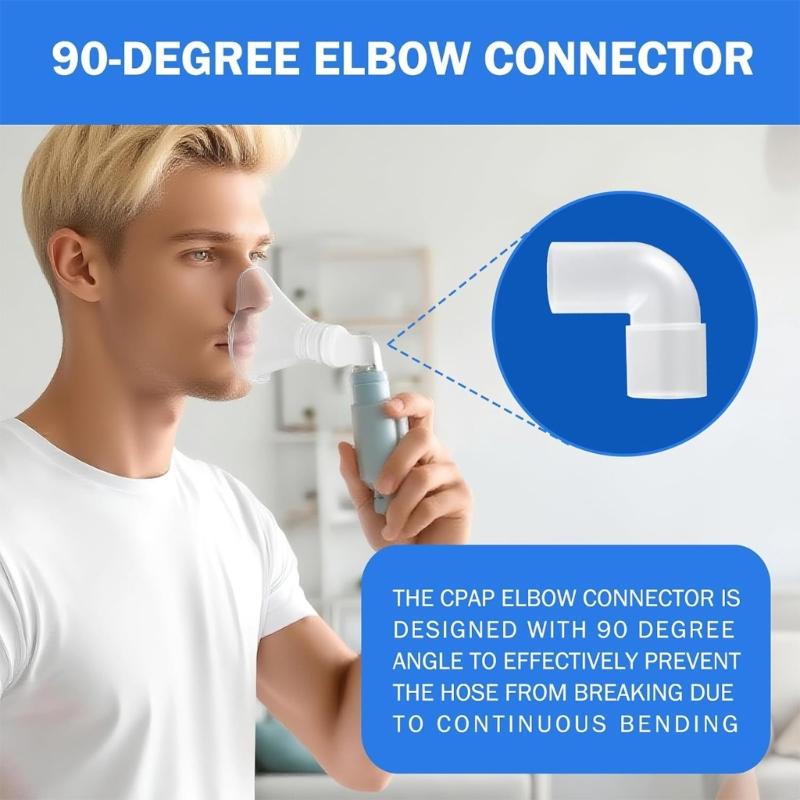CPAP Hose Elbow Connectors with Clear PVC 90-Degree Design for Redirecting a Breathing Tube Connection at a Right Angle
