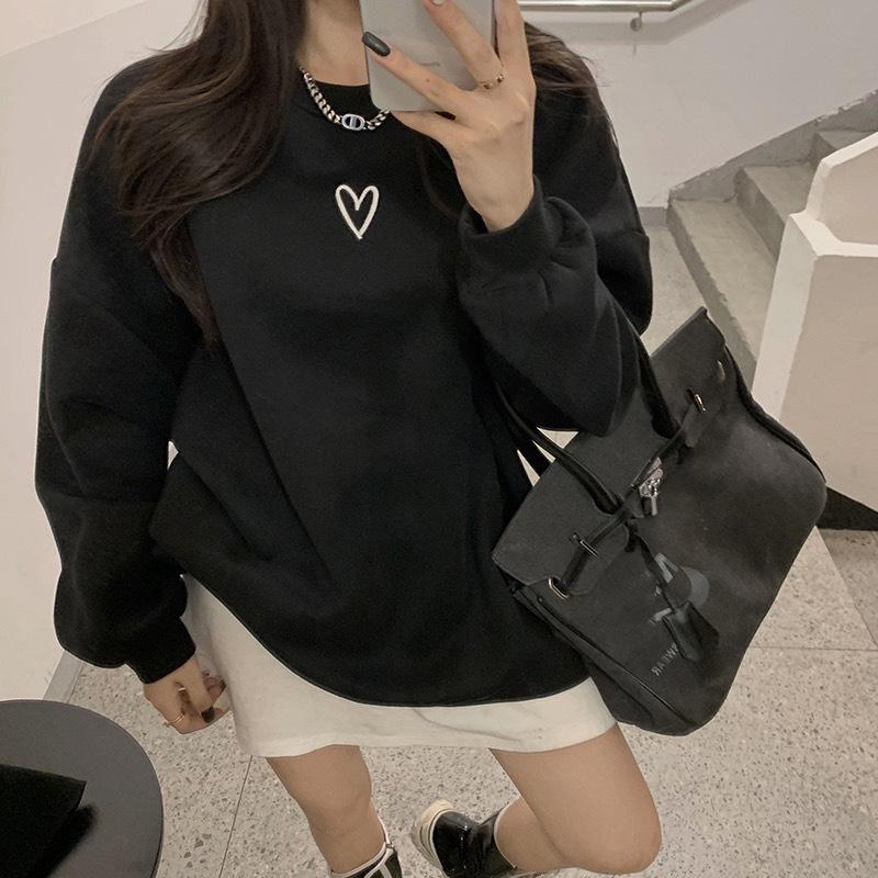 Thin/Fleece Spring Autumn Winter Loose Hoodie Women Lazy Style Korean Couple Wear Jacket Base Layer Top